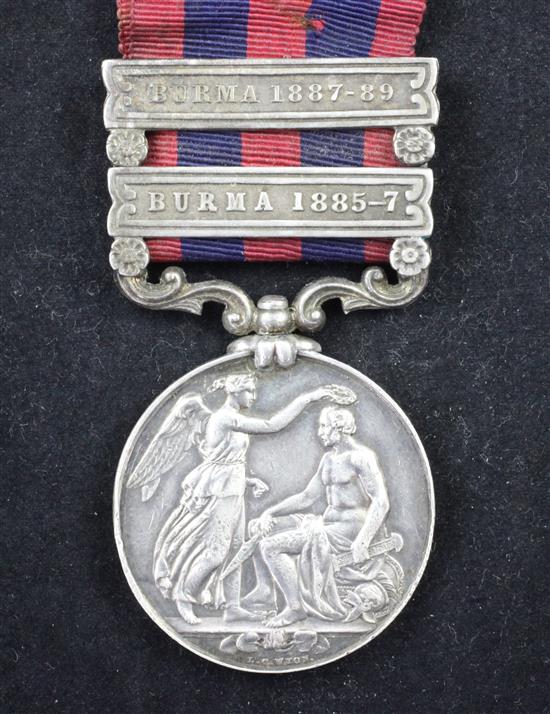 An 1854 Indian General Service medal with Burma clasps, Military Police